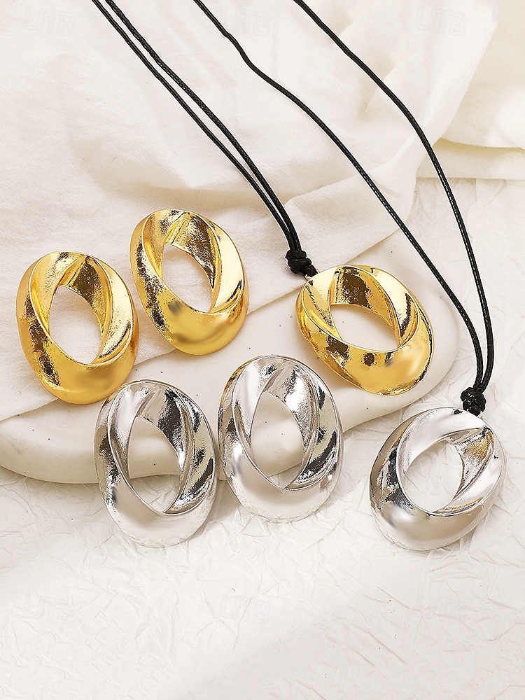 Minimalist Silver Hollow Circle Pendant Necklace & Earrings Set – Modern Geometric Jewelry for Women 2025 - $9.99 –P4