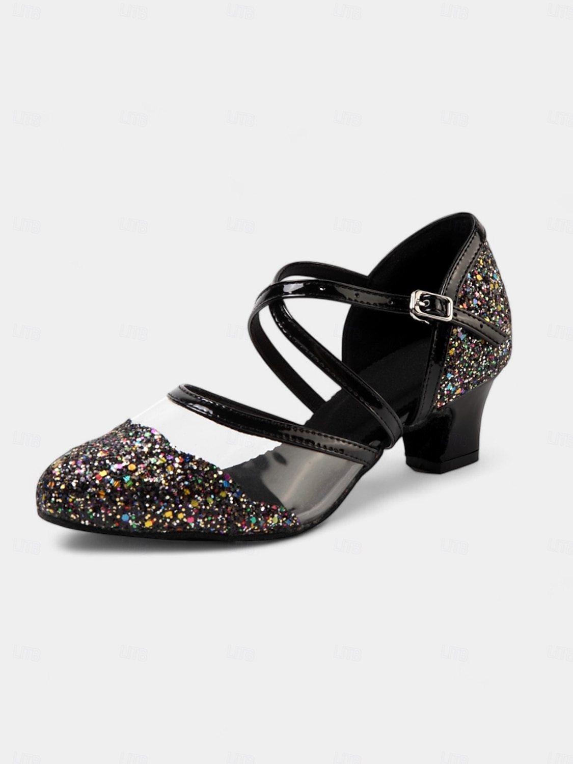 chaussures de danse à paillettes noires pour femmes avec brides croisées, semelle en daim souple et talons bas – parfaites pour les événements de salon, latins et de fête de 2025 ? $46.99 –P6