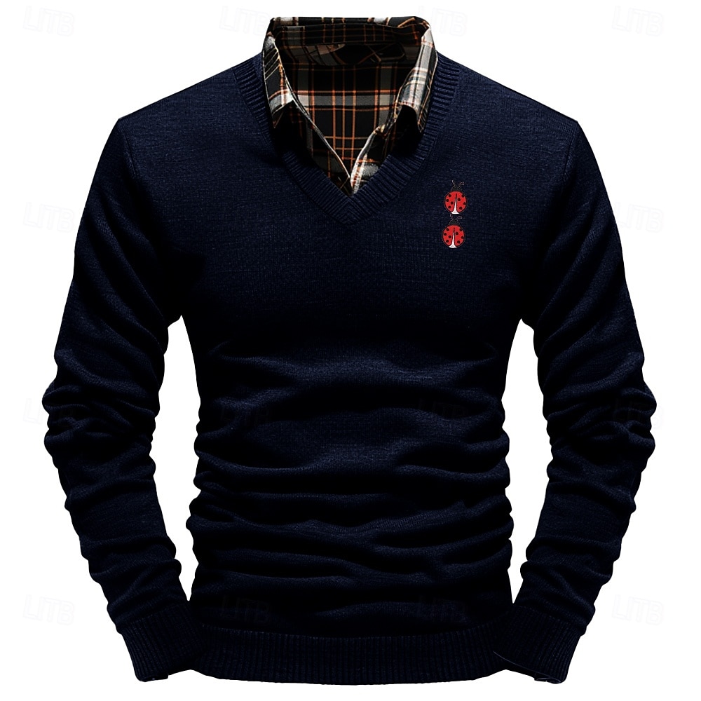 Weihnachten Herren Käfer Pullover V Ausschnitt Brautkleider schlicht Outdoor Täglich Pullover für Silvester Bestickt Gestrickt Warm Langarm Herbst Winter Wein Schwarz Weiß 2025 - $37.99 –P1