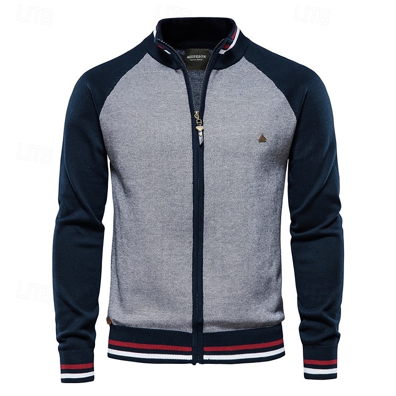 Herr Cardigan Tröja Kofta Ribbad Sticka Vanliga toppar Dragkedja Färgblock Kinakrage Stickat Neutral Utomhus Kläder Vår & Höst Svart Marinblå S M L 2025 - $41.99 –P1