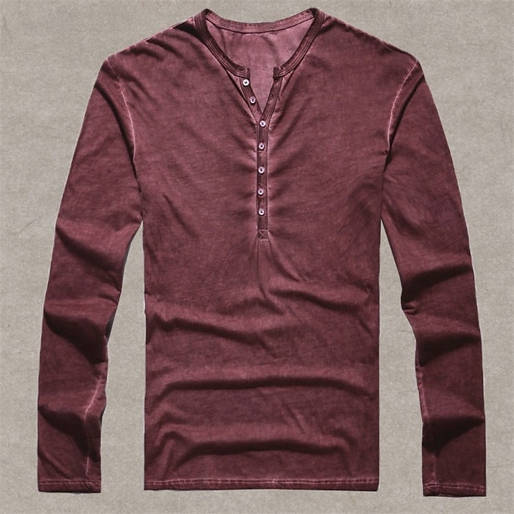 Men's Henley Shirt Tee Top Long Sleeve Shirt Plain Henley Street Vacation Long Sleeve Clothing Apparel 100% Cotton Vintage Fashion Basic 2025 - GBP £17 –P7