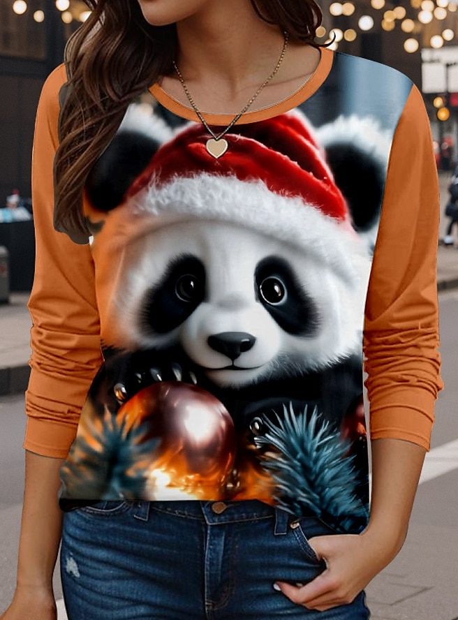 Women's T Shirt Animal Casual Long Sleeve Crew Neck Regular Tops Daily Print Orange Spring Fall 2025 - $22.99 –P1