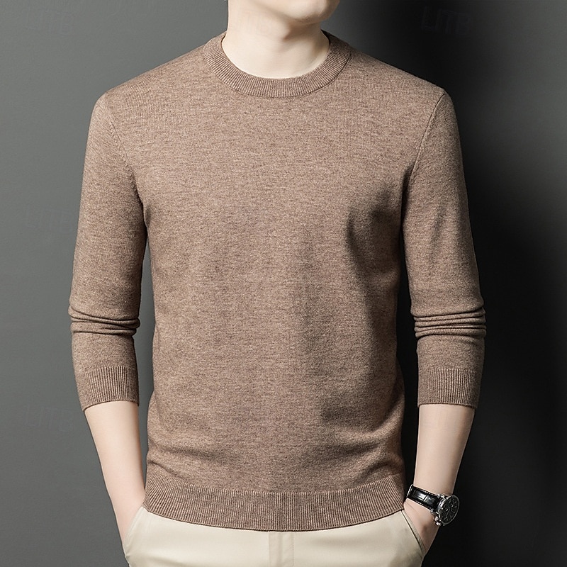 Herr Ulltröja Pullover tröja Sticka Ensfärgat Rund hals Stickat Elegant Skola Träning Kläder Höst Vinter Svart Vit S M L 2025 - $36.99 –P9