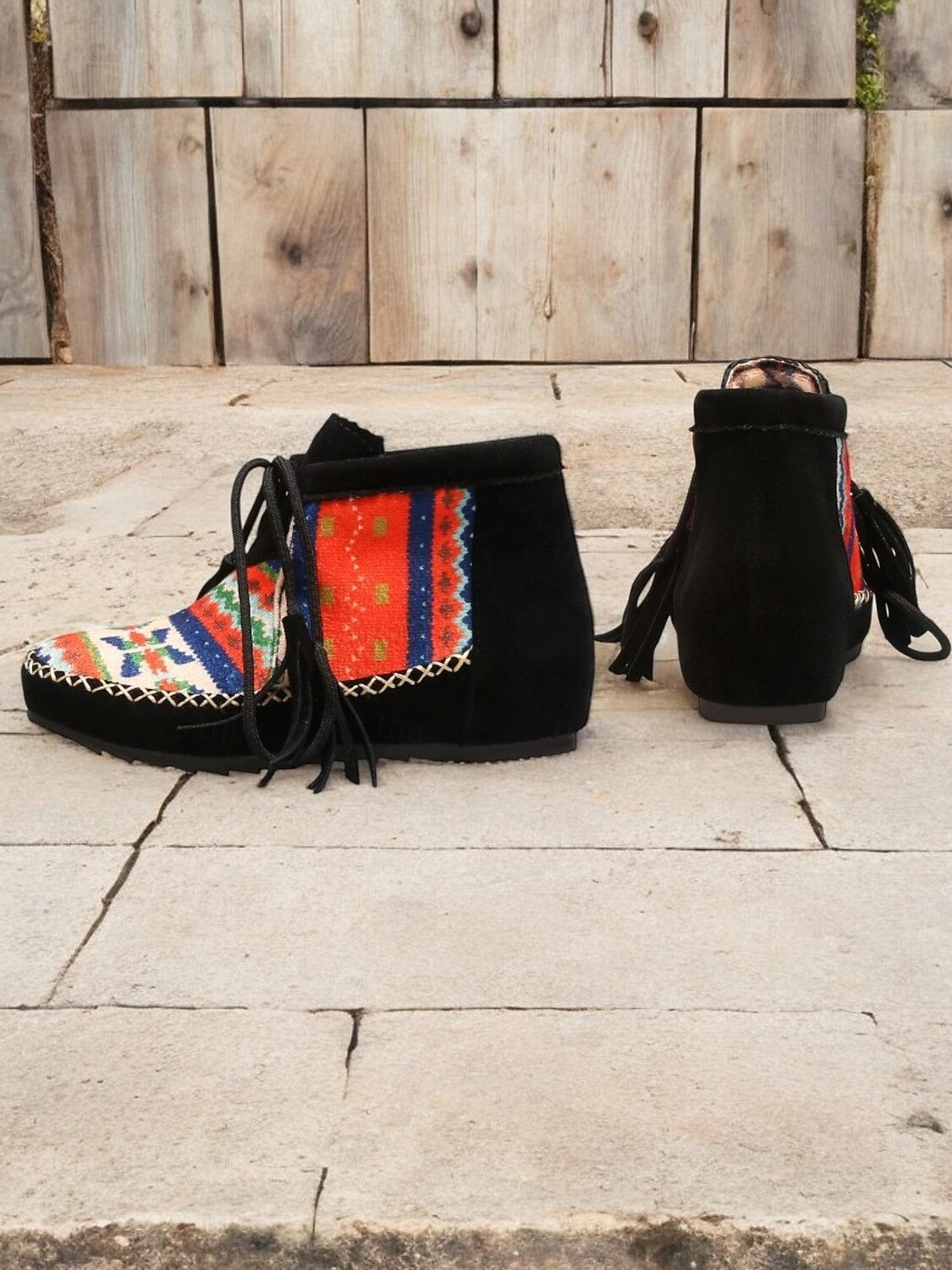 Women's Boho Ankle Boots with Ethnic Print Panels, Tassel Lace-Up Design, and Comfortable Low Sole – Perfect for Casual and Festival Wear 2025 - $46.99 –P4