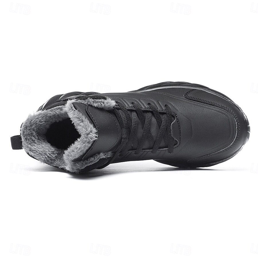 Botas de nieve de invierno negras para hombre: botas de senderismo impermeables, forradas con piel, con cordones y suela antideslizante para climas fríos 2025 - $46.99 –P4
