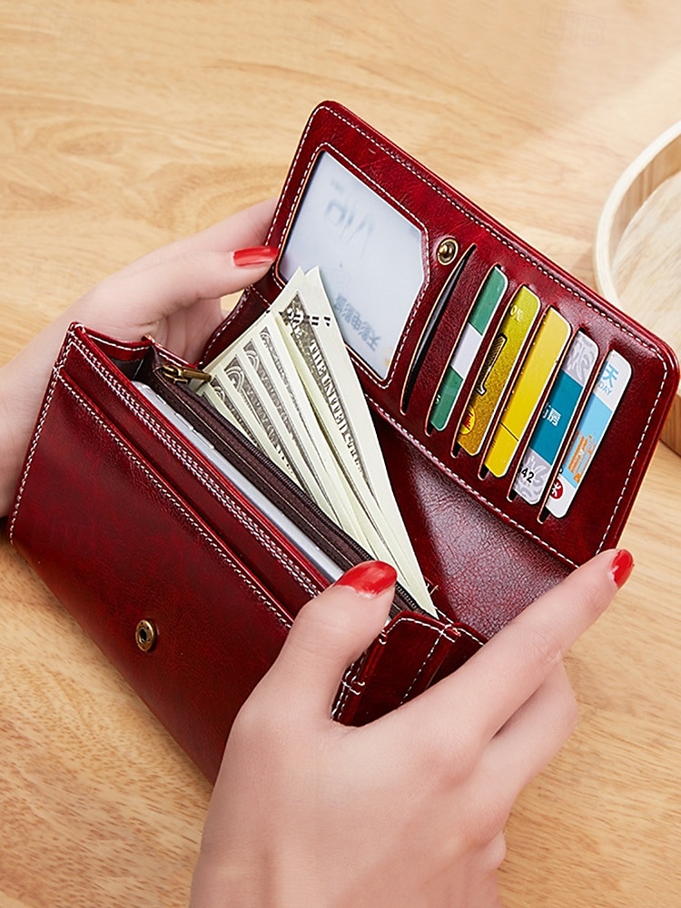 Women's Red Faux Leather Wallet with Multiple Card Slots and Zippered Coin Pocket – Elegant and Functional Clutch for Everyday Use 2025 - $14.99 –P2