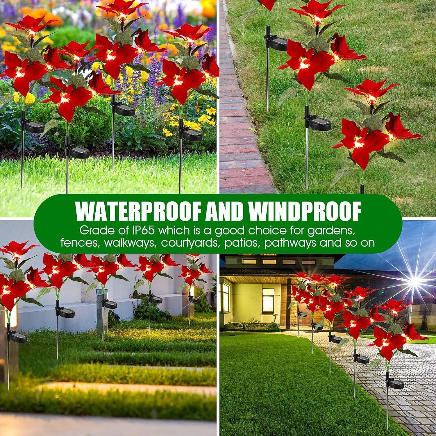 2шт Солнечные светильники в виде пуансеттии солнечные красные цветочные огни для сада на открытом воздухе водонепроницаемые ландшафтные лампы водонепроницаемая декорация для вечеринки в саду парке на 2026 - $48.99 –P7
