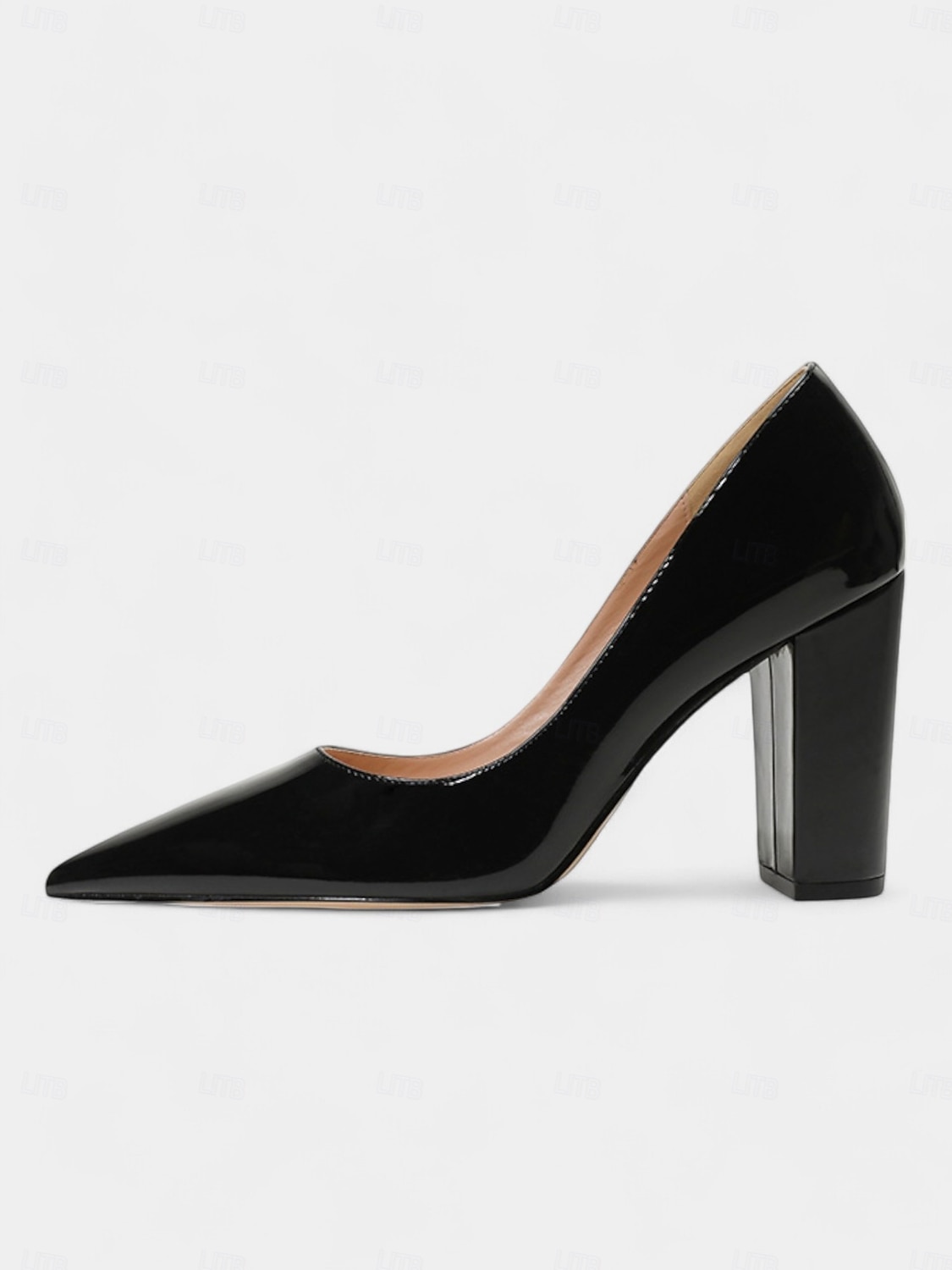 Tacon Cuadrado Zapatos Negros Puntiagudos Zapatos De Tacón Alto