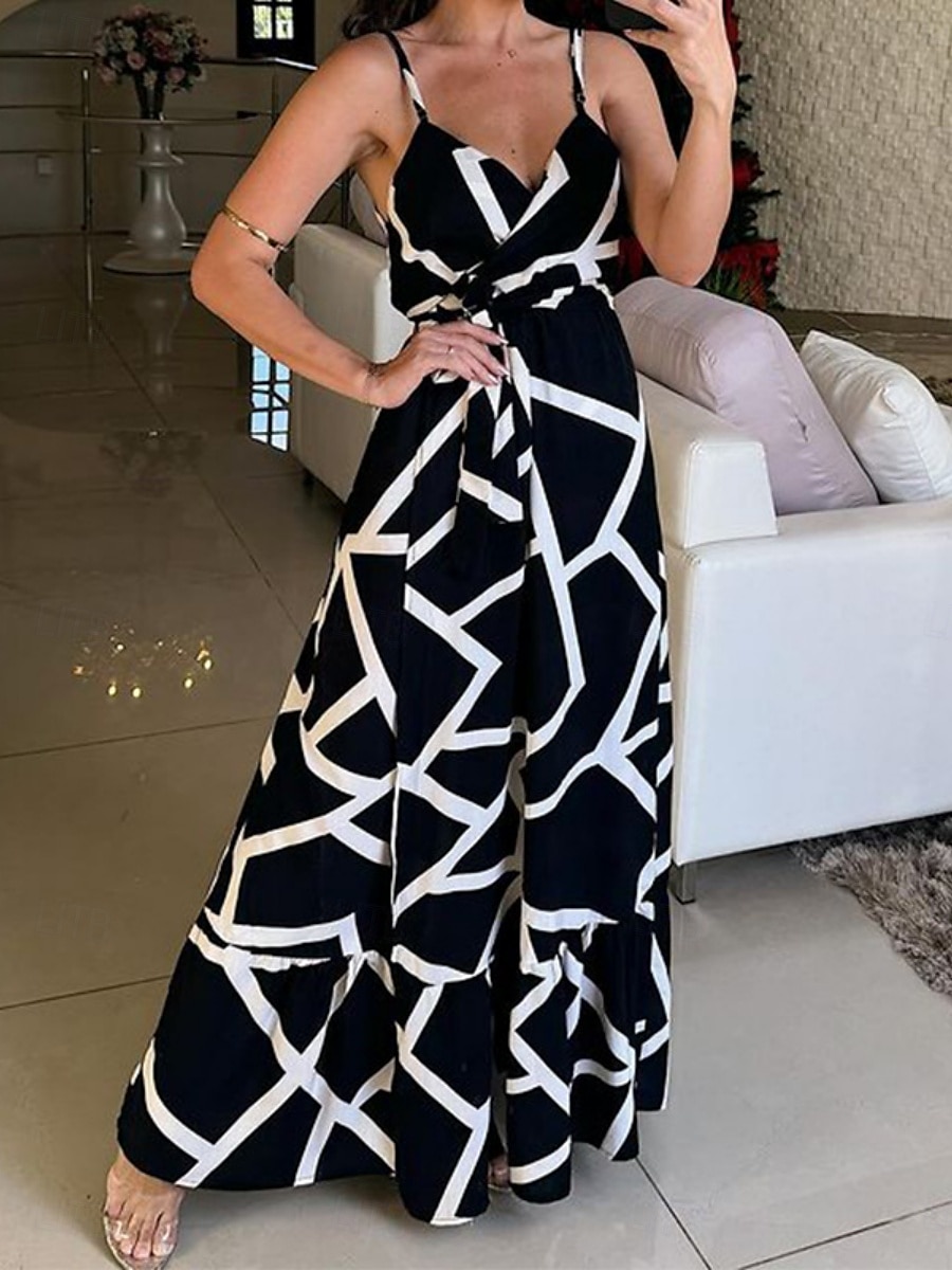 Women's Geometric Strap Maxi Dress Sleeveless Summer Spring 2025 - $41.99 –P2