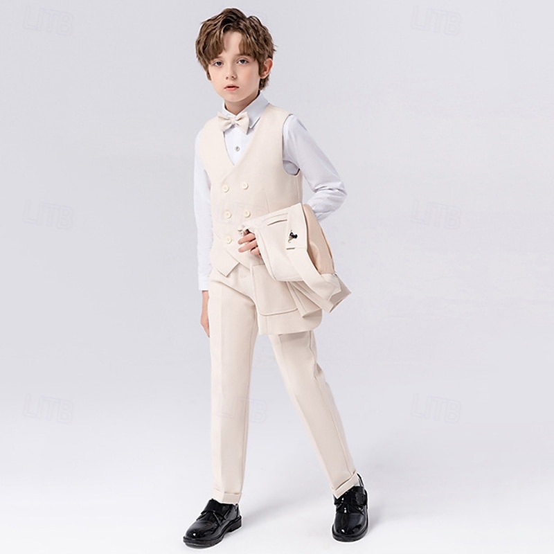 5 delar Ringbärarkostym Pojkar Barn Kostym Formell kostym Kavaj & väst & byxor & brosch & slips Formell Fest Mode Häftig Ensfärgat Ficka Blå Beige Grå Polyester 2025 - $52.99 –P8