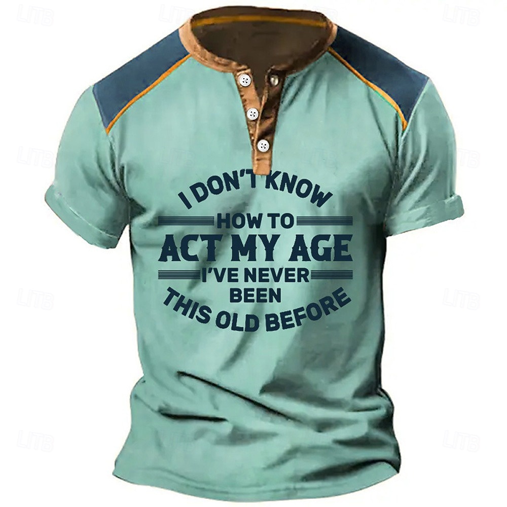Pánské Grafika Písmeno Tričko Henley Krátký rukáv 3D tisk Módní Designové Pohodlné Venkovní Denní Léto Modrá Trávová zelená Khaki Armádní zelená Šedá Henley Tričko Henley 2025 - $23.99 –P2