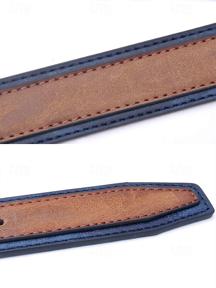 tvåfärgade mäns bälte i konstläder | snygg brun och blå design med metallspänne för vardags- och högtidskläder 2026 - $14.99 –P6