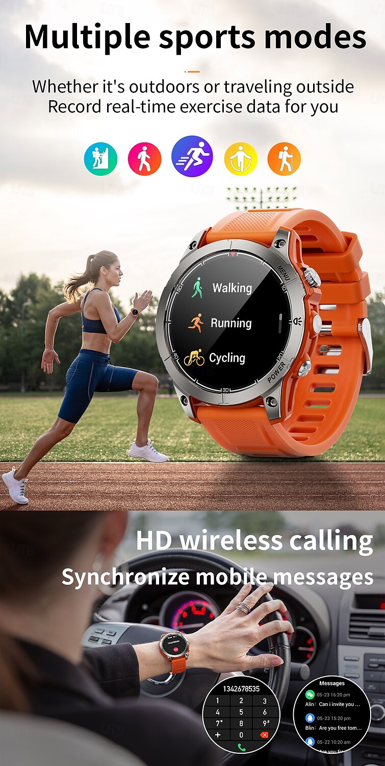 2025年 aw45 スマートウォッチ メンズ 1.39 インチ アウトドア 懐中電灯 コンパス ブルートゥース 通話 ミリタリー 430mAh バッテリー NFC スマートウォッチ  コレクション – $49.99 –P5