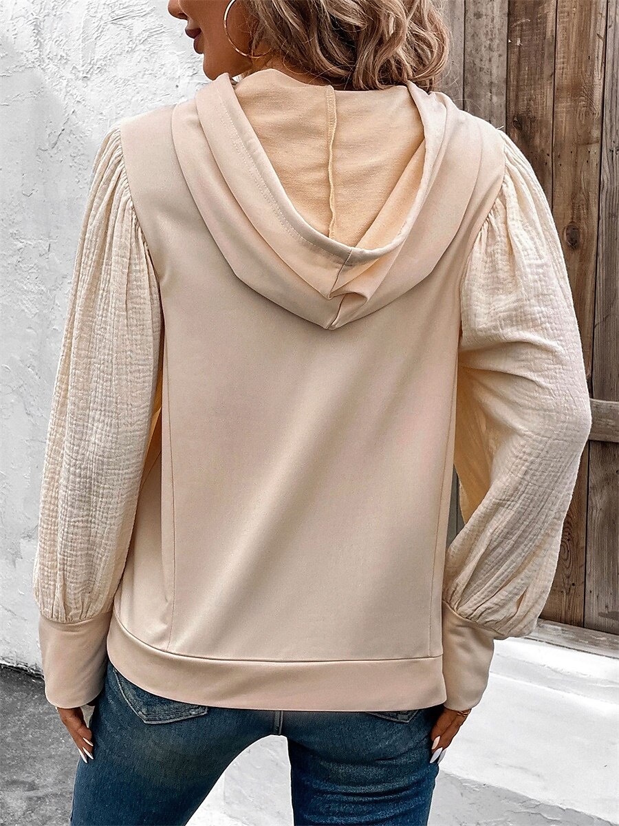 moletom feminino com capuz, moda quente, simples, casual, férias, saída, com capuz, patchwork, solto, manga comprida, bege, primavera, outono, inverno de 2025 por $48.99 –P6