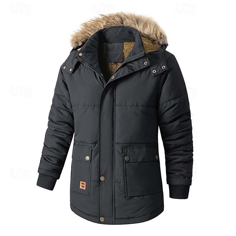 Herr Vinterkappa Pufferjacka Fleece-jacka Vadderad jacka Ficka Polyester Semester Dagliga kläder Datum Normal Mode Ledigt Bekväm Håller värmen Höst vinter Enfärgad / vanlig färg Svart Mörkblå 2025 - $49.99 –P6