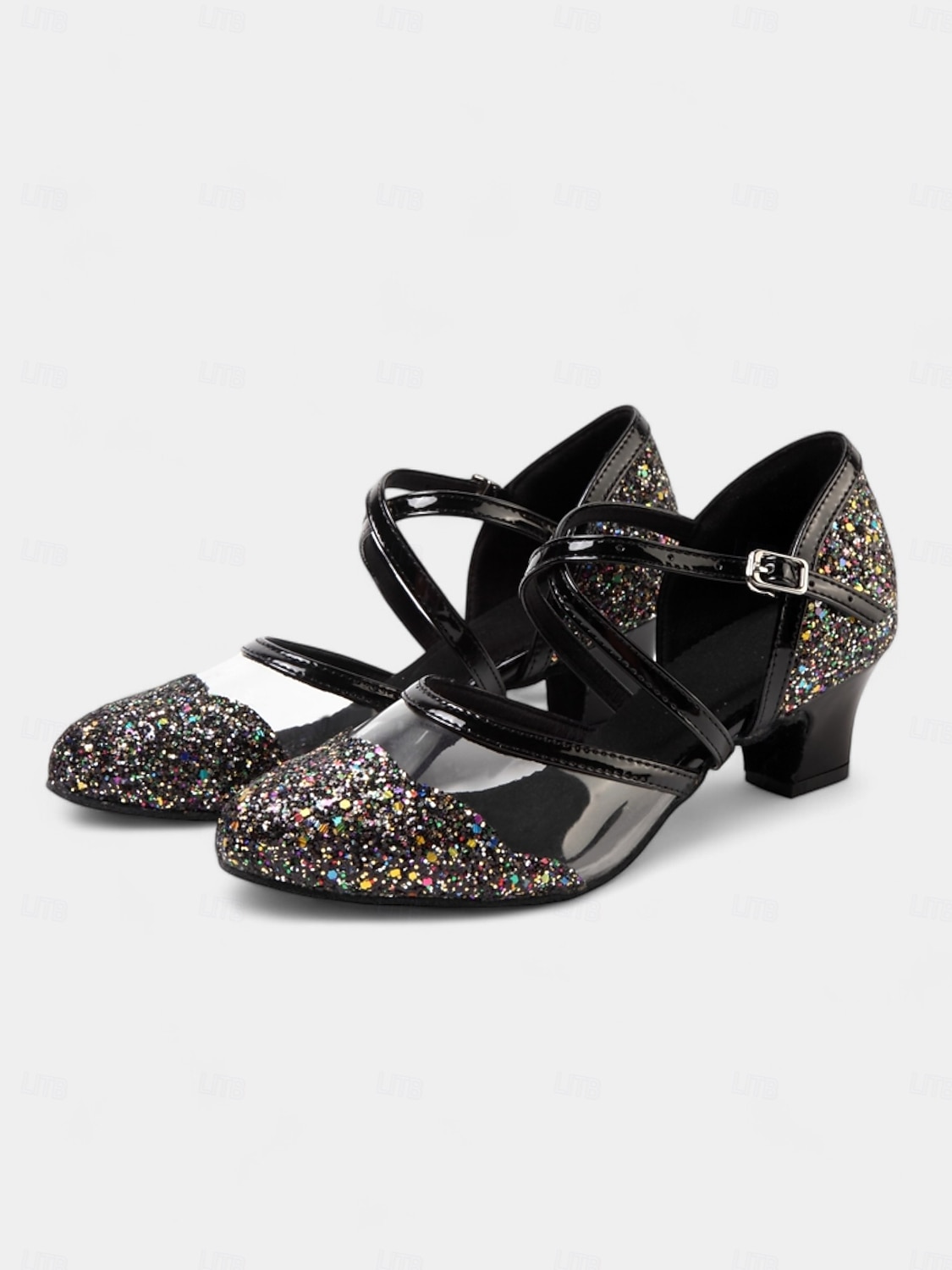 chaussures de danse à paillettes noires pour femmes avec brides croisées, semelle en daim souple et talons bas – parfaites pour les événements de salon, latins et de fête de 2025 ? $46.99 –P3