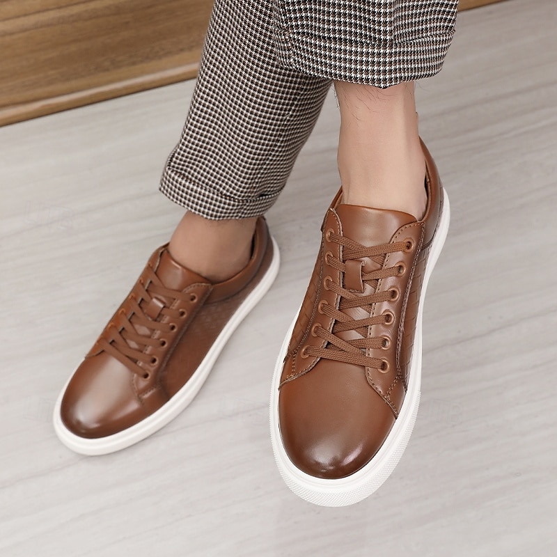 sneakers da uomo in similpelle intrecciata marrone - design casual con lacci e comoda suola bianca per l'uso quotidiano del 2025 a $46.99 –P2