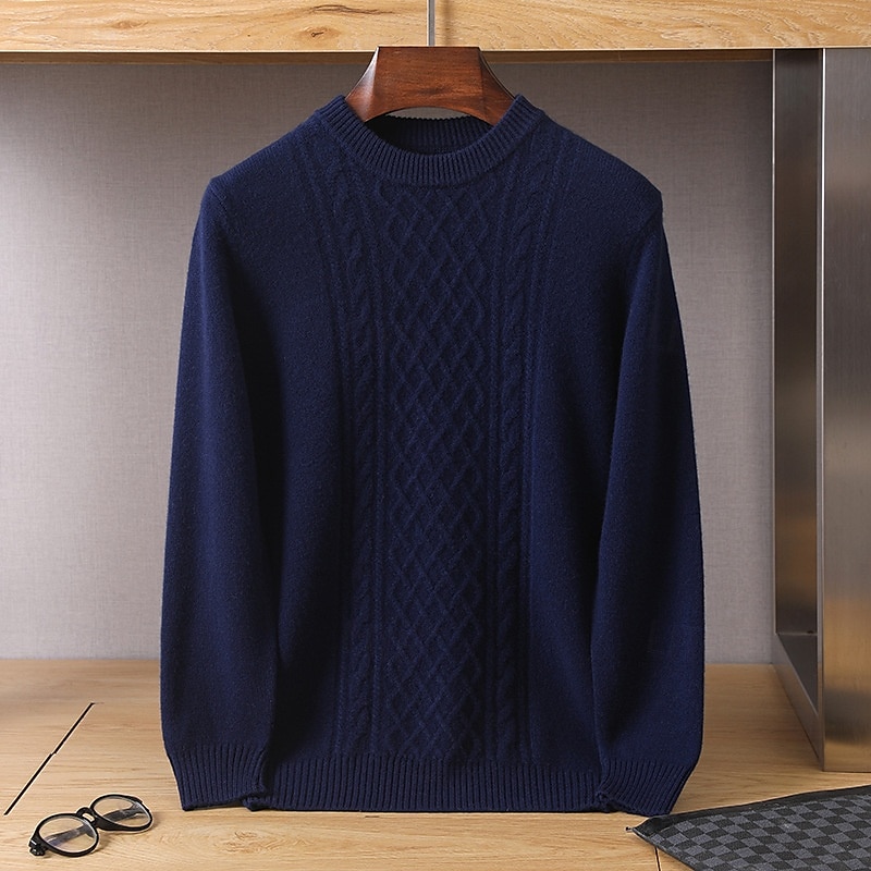 Hombre Jersey Jacquard Tejer Jacquard Color sólido Cuello Barco Prendas de punto Elegante Navidad Regalos de Navidad Ropa Otoño Invierno Azul Marino Azul Real S M L 2025 - $76.99 –P5