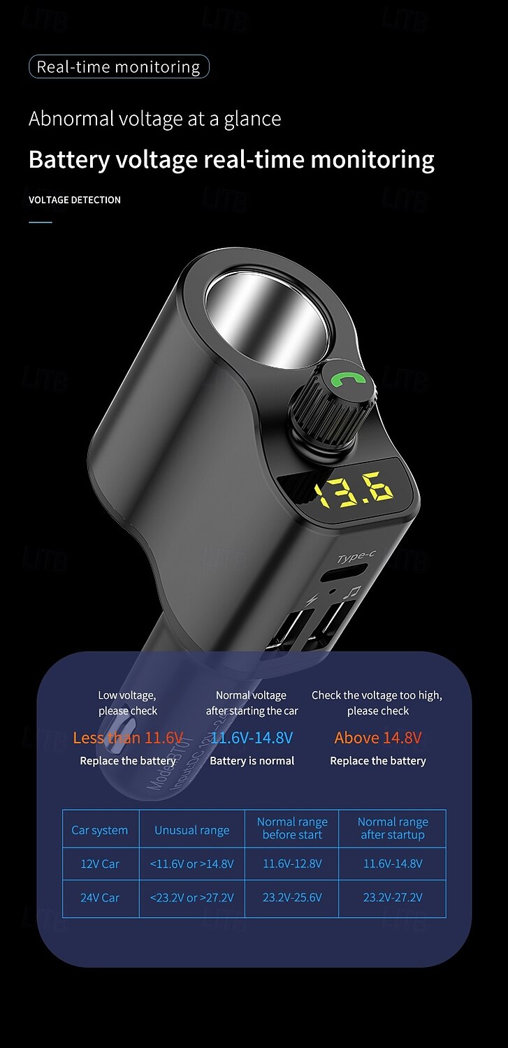 FM Transmitter BT 5.0 Car Kit Handsfree Car Music Player Cigarette Lighter Socket Splitter Dual USB Car Charger 2025 - $31.99 –P12