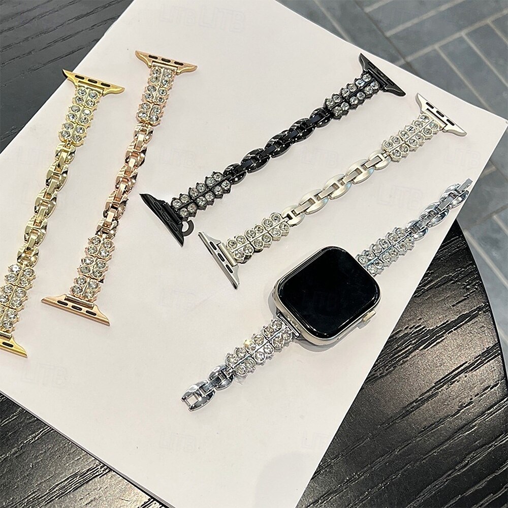 Pulseira de joias Compatível com Pulseira Apple Watch 38mm 40mm 41mm 42mm 44mm 45mm 49mm Bling Diamond Ajustável Respirável Lega pulseira de substituição para iwatch Ultra 2 Series 9 8 7 SE 6 5 4 3 2 de 2025 por $16.99 –P1