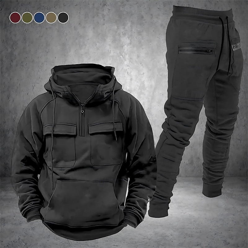 Homens Moletom Suéter Quarter Zipper Hoodie Preto Vinho Azul Marinha Com Capuz Tecido Com Cordão 2 Peças Bolso frontal Desportos e Ar livre Diário Feriado Poliéster Roupa de rua Básico Casual Outono de 2025 por $54.99 –P1