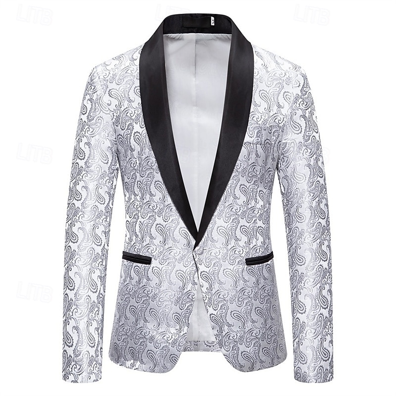 Bărbați Blazer Afaceri Petrecere cu cocktail Petrecere Nuntă Modă Casual Primăvara & toamnă Poliester Imprimeu Paisley Buzunar Nasturi Comfortabil Cu Un Nasture Blazer Argintiu Gri Închis Negru Alb 2026 - $60.99 –P18