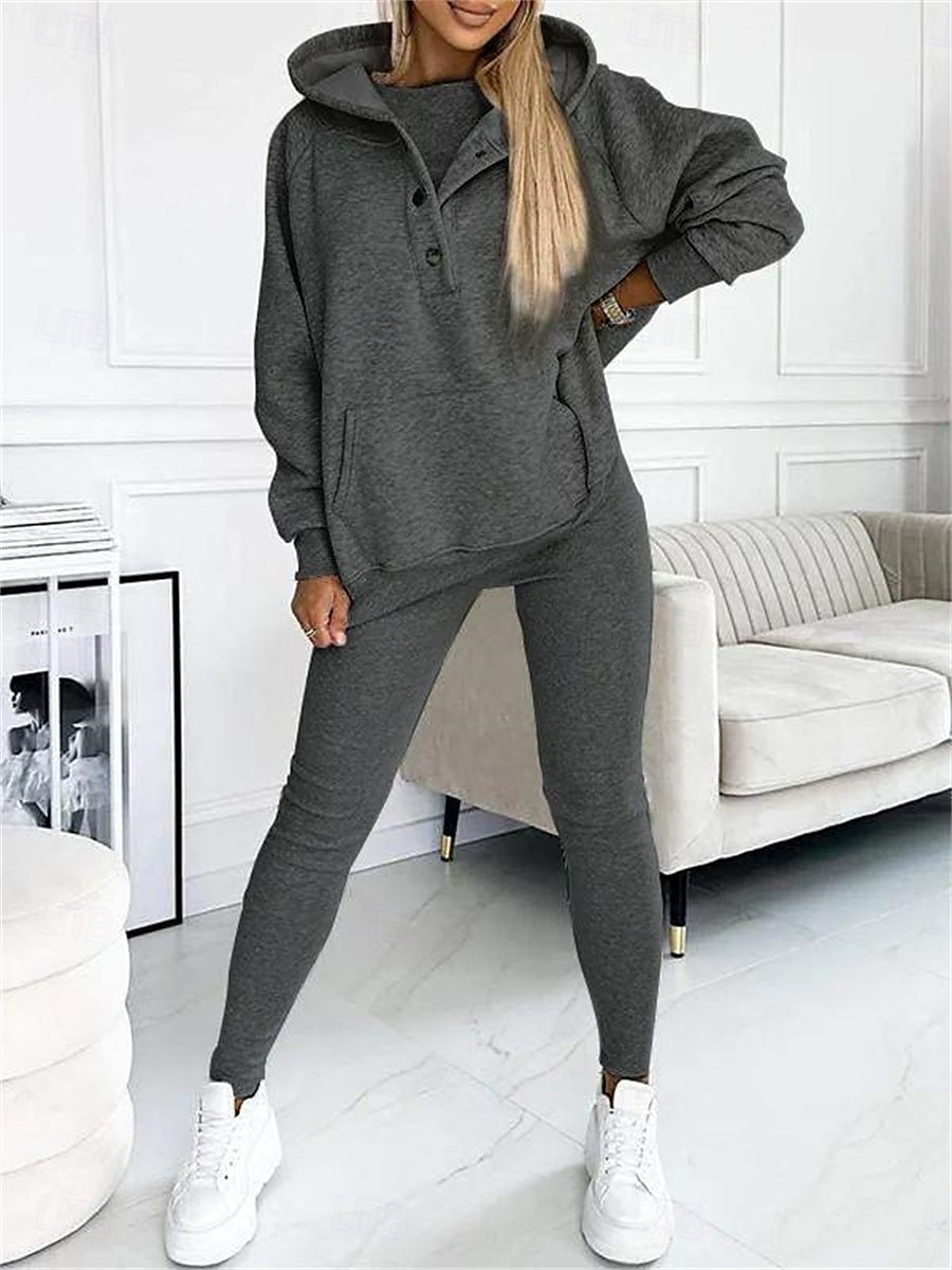 Conjunto de 3 piezas de ropa de estar por casa para mujer, sudadera con capucha coordinada con abertura en el hombro y pantalones deportivos, conjunto deportivo informal rosa, elástico, de moda para 2025 - $49.99 –P7