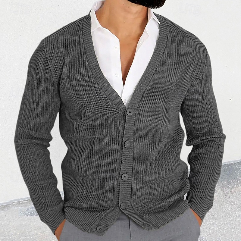 Per uomo Cardigan Maglione Cardigan Maglione corto Cavo lavorato a maglia Maglia Standard Bottone giù Liscio A V Di tendenza Classico Da tutti i giorni Appuntamento Abbigliamento Autunno inverno Nero del 2026 a $44.99 –P6