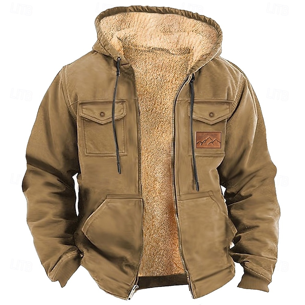 Pánské Pevná barva Kovbojské Fleece Kapucky Kapuce Mikina s kapucí Kapuce Módní 3D tisk Dovolená Streetwear Hnědá Khaki Zip Kapsy Podzim Zima Návrhář 2025 - $23.99 –P3