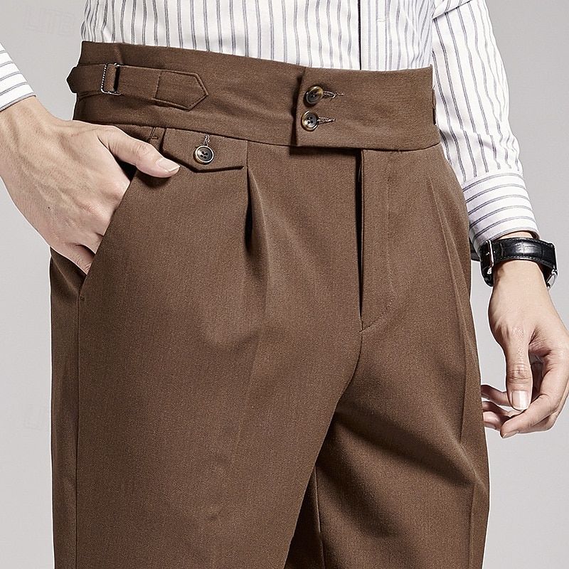 Men's Graduation Dress Pants Trousers Chinos Buttons Pocket Solid Color Comfort Formal Party Work Fashion Classic Style Black Navy Blue Micro-elastic 2026 - $49.99 –P9
