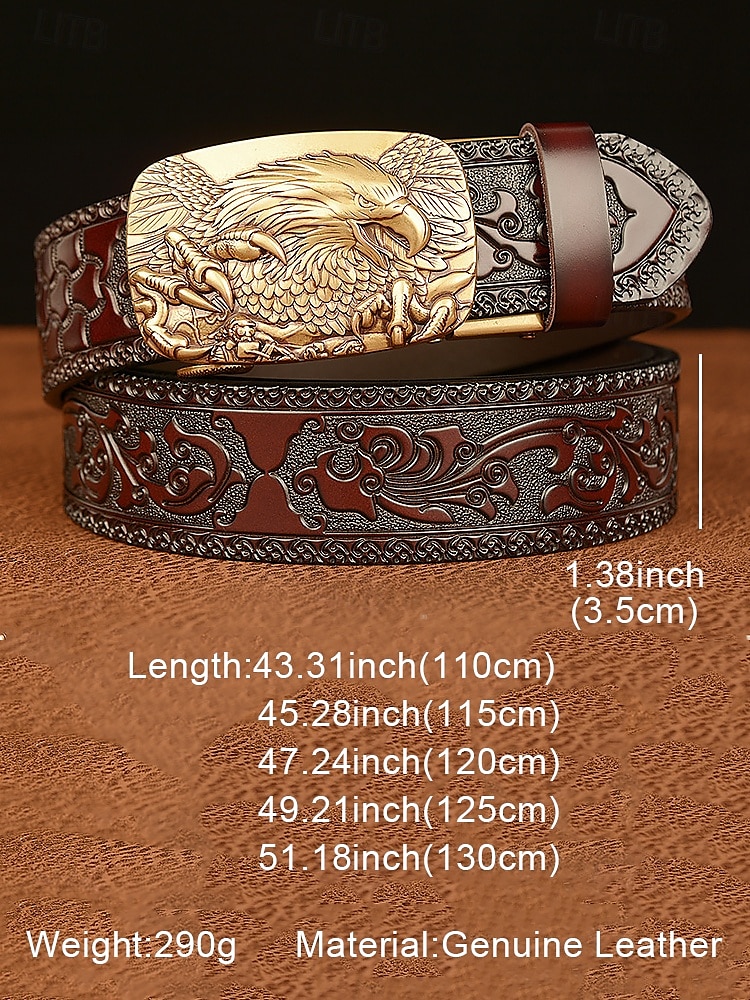 Men's Vintage Leather Belt with Eagle Embossed Buckle – Western Style Adjustable Belt for Casual and Formal Wear 2025 - $26.99 –P7
