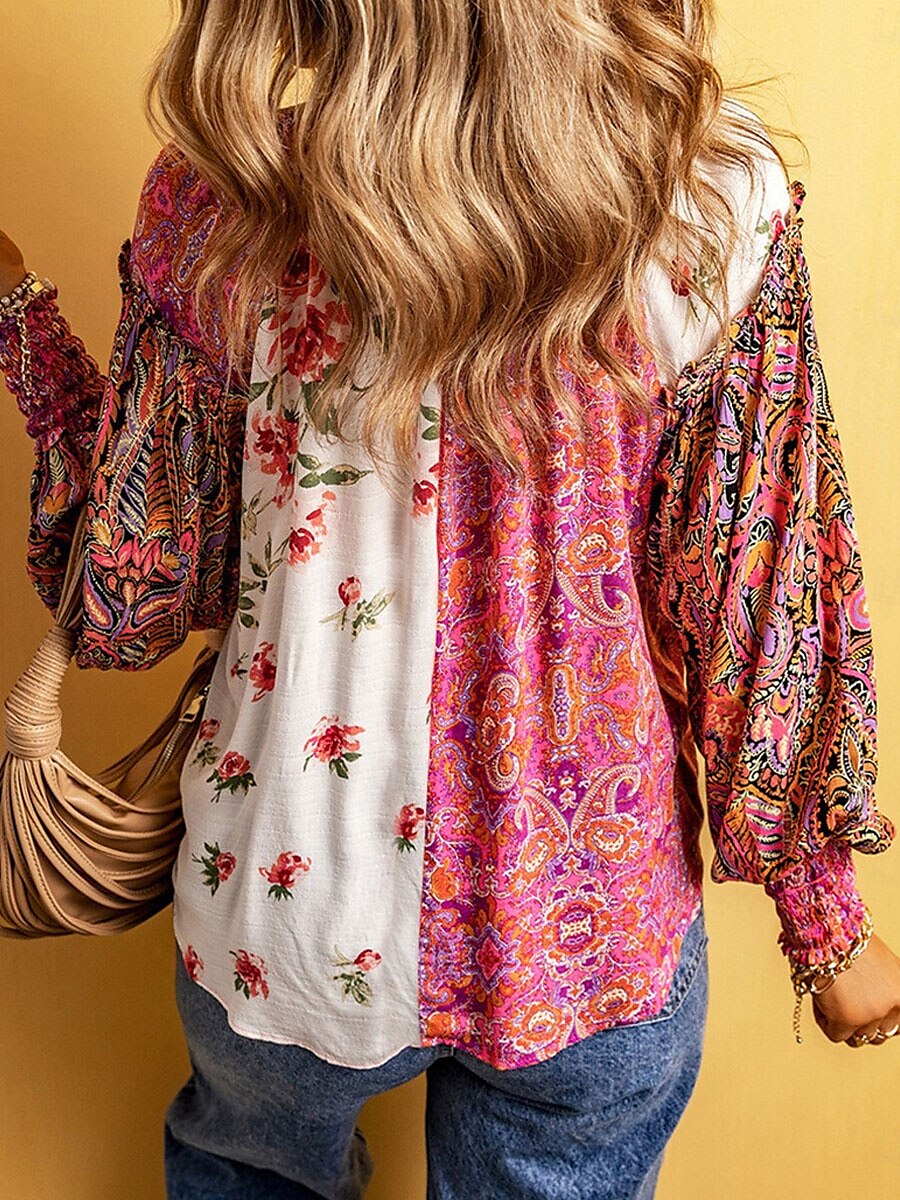 Women's Shirt Blouse Floral Casual Long Sleeve V Neck Regular Tops Daily Buttons Print Rainbow Fall Winter 2025 - $39.99 –P2