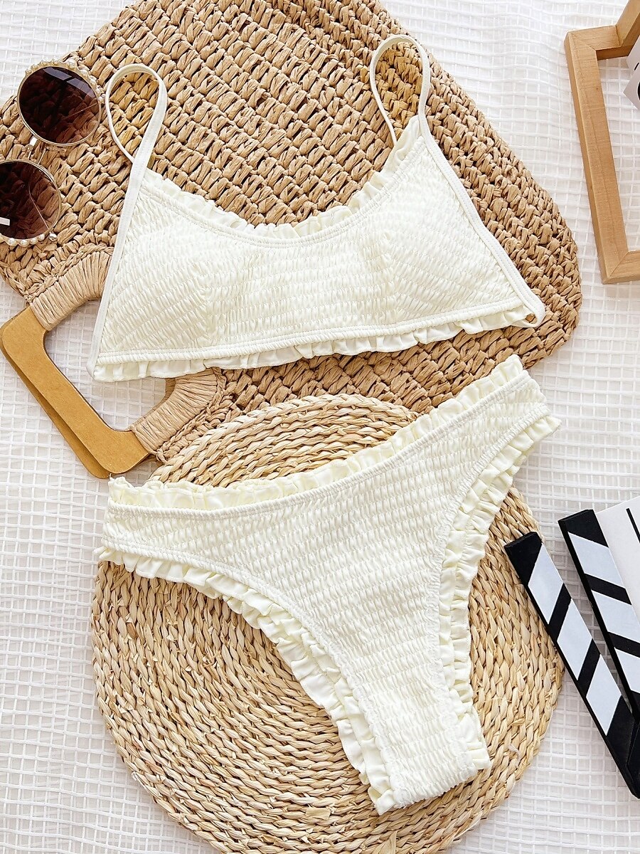 Dam Badkläder Bikini 2 st Kaxig Baddräkt Öppen rygg Smal Semester Standkläder Ensfärgat U-hals Ärmlös Baddräkter 2025 - $29.99 –P2