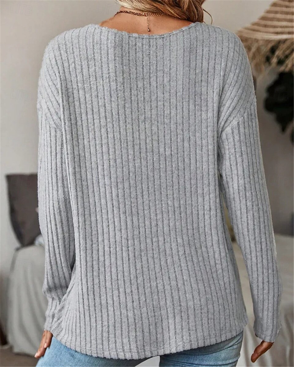 Damen Hemd Bluse Feste Farbe Basic Brautkleider schlicht Langarm V Ausschnitt Normale Oberteile Täglich Spitze Patchwork Grau Herbst Winter 2025 - $27.99 –P3