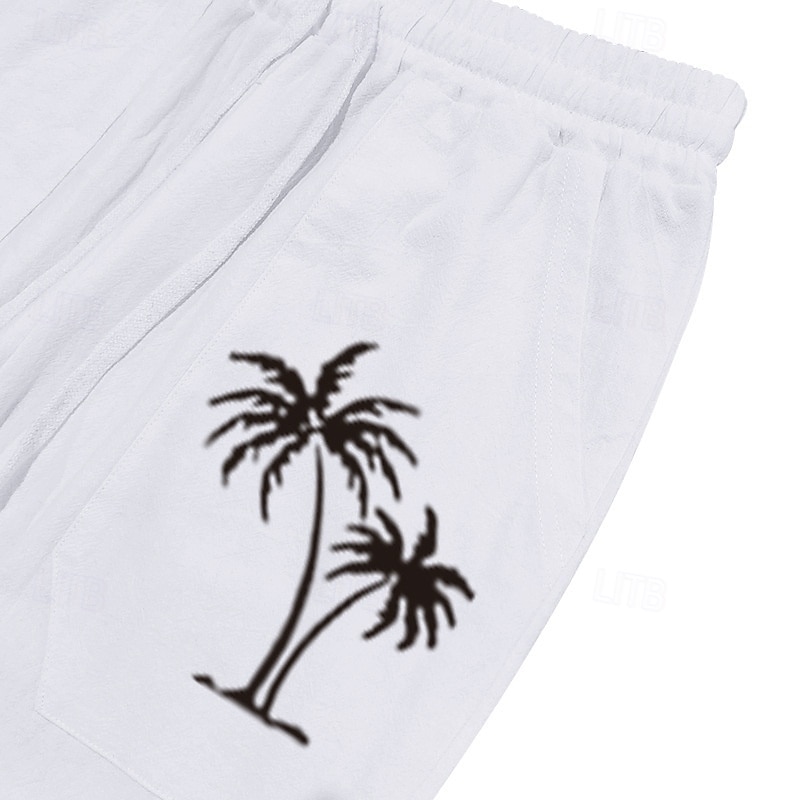 Herren Leinenhose Hose Hosen Sommerhosen Kordelzug Elastische Taille Gerade geschnitten Kokosnussbaum Komfort Atmungsaktiv In voller Länge Outdoor Casual Täglich Modisch Retro Vintage Schwarz Weiß 2025 - €22.67 –P5