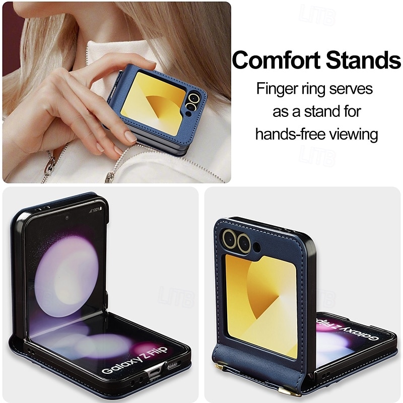 Phone Case For Samsung Galaxy Z Flip 7 Z Flip 6 Z Flip 5 Z Flip 4 Z Flip 3 Back Cover with Lanyard Card Slot Shockproof Retro TPU PU Leather 2026 - $18.99 –P2