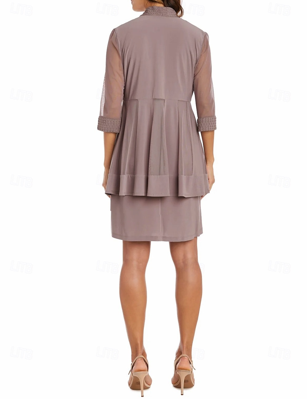 Sheath  Säulen Kleid Strandhochzeitsanzug Mutter der Braut Kleid Eleganter Vintage Schmuckhals Knielang Chiffon 3/4 Länge Ärmeln Jacke Kleider mit Band  Schleife Einfarbig 2025 - $169.99 –P2