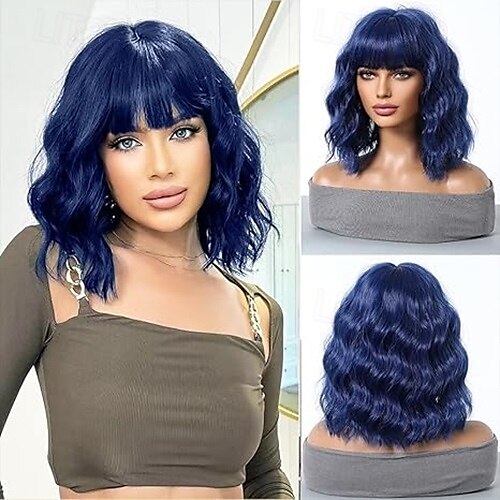 Short Wig Shoulder Length Bob Curly Wavy Wig With Bangs for Women Charming Heat-resistant Synthetic Hair Wigs for Date Daily Use 2025 - $19.49 –P2