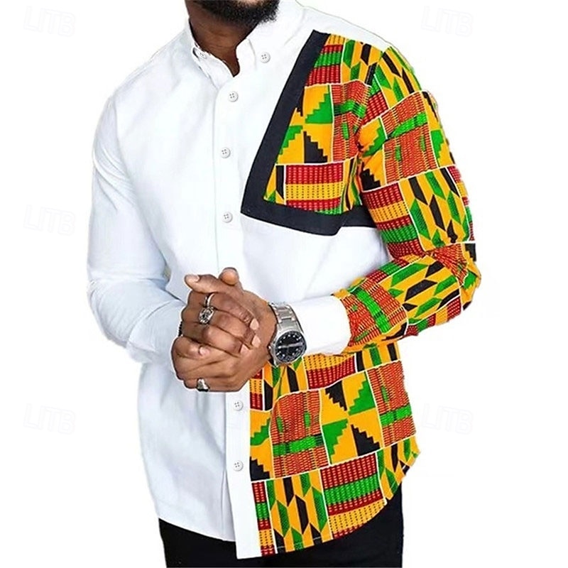 Men's Color Block Geometric Pattern Geometry Shirt Button Up Shirt Long Sleeve Fashion Designer Casual Outdoor Casual Daily Fall & Winter Turndown Print Button-Down Yellow 2025 - $26.99 –P1
