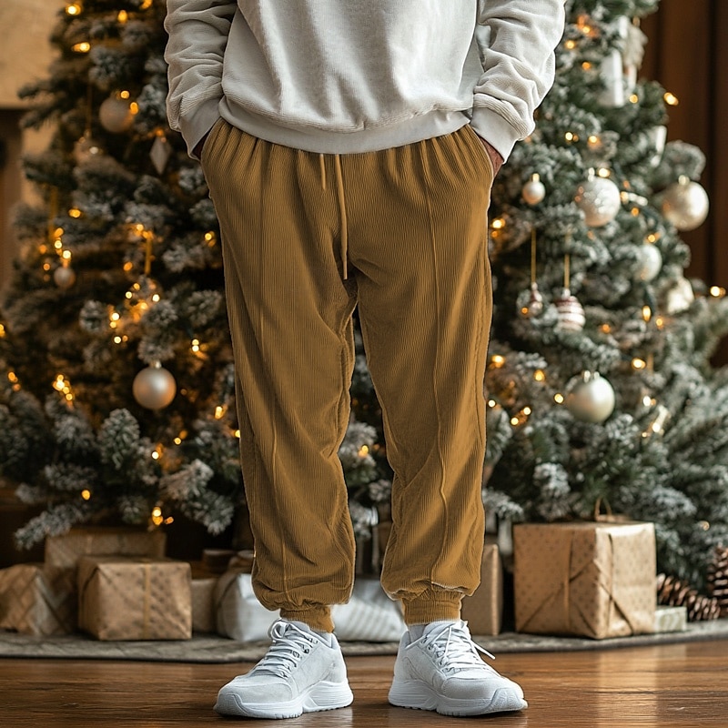 Men's Sweatpants Joggers Corduroy Pants Trousers Drawstring Elastic Waist Elastic Cuff Plain Comfort Breathable Casual Daily Holiday Sports Fashion Black Blue 2025 - $23.99 –P2