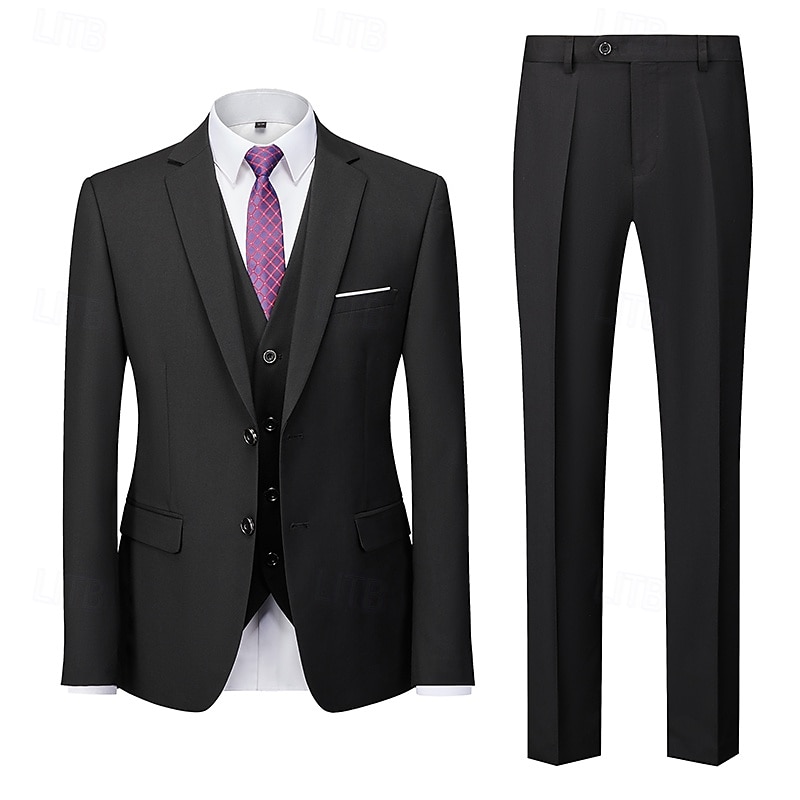 De los hombres Boda Ropa de fiesta de noche Trajes Negro Burdeos Negocios Formal Color sólido Estándar Juego de 3 piezas Recto 2 botones 2025 - $122.99 –P7
