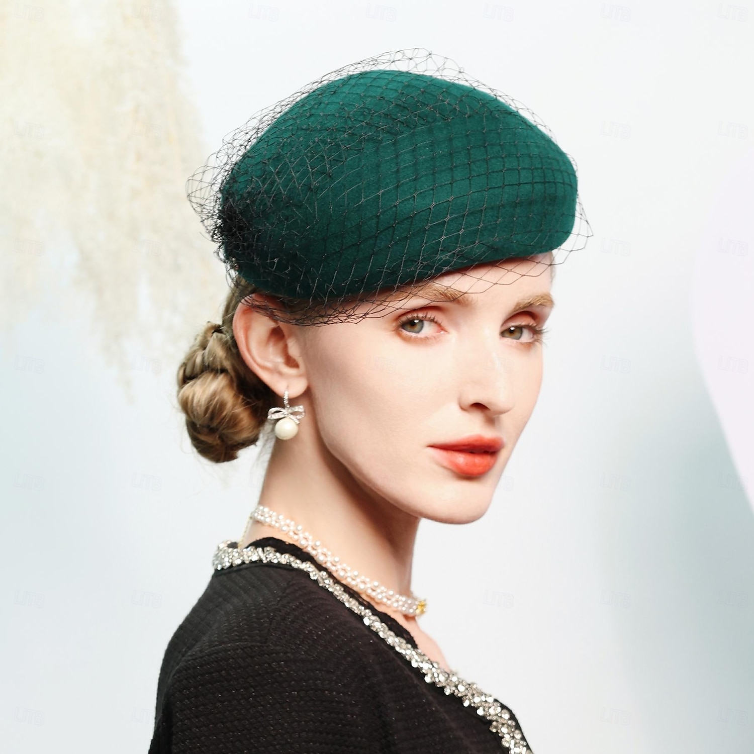 czapki 100% wełniany beret kapelusz melonik / kapelusz typu cloche wesele przyjęcie herbaciane eleganckie wesele z czystym kolorem tiulu nakrycie głowy 2025 - $35.99 –P5