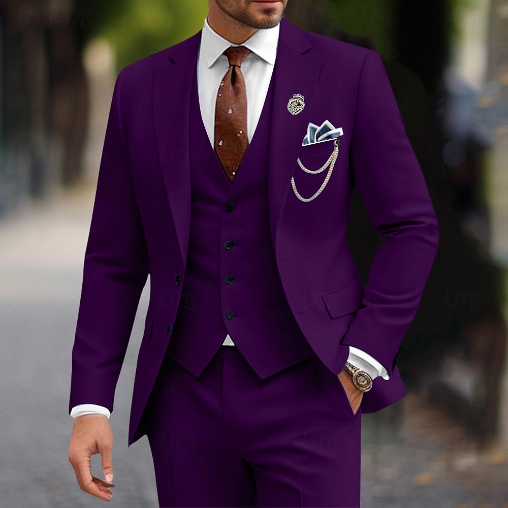 De los hombres Boda Ropa de fiesta de noche Trajes Negro Burdeos Negocios Formal Color sólido Estándar Juego de 3 piezas Recto 2 botones 2025 - $122.99 –P5