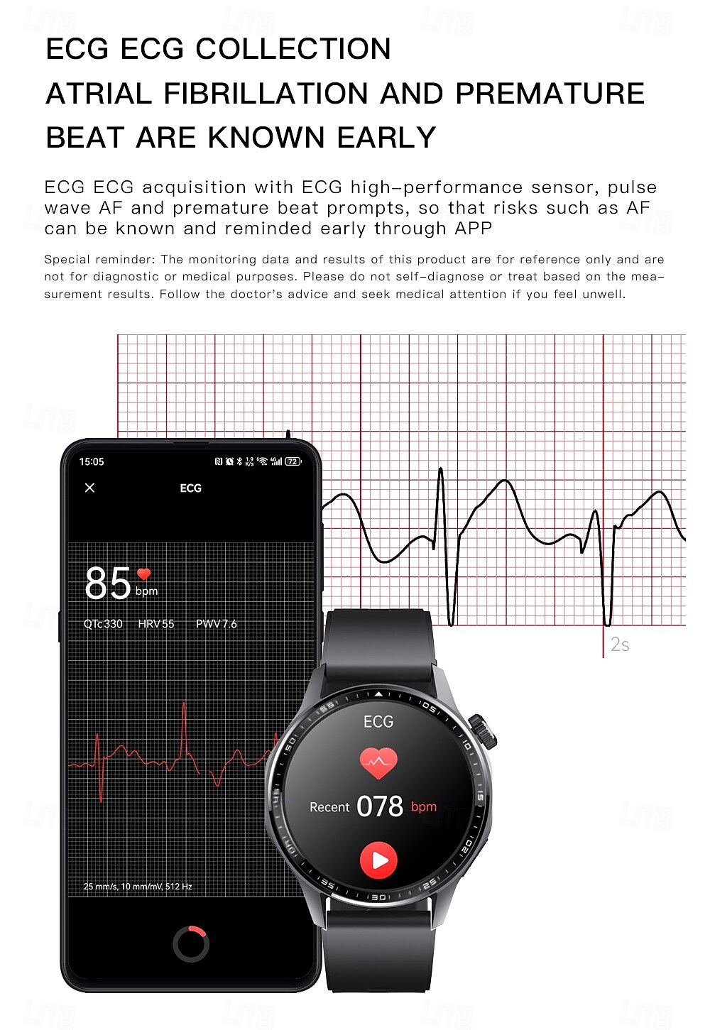 2025年 696 F210 スマートウォッチ 1.55 インチ スマートブレスレット ブルートゥース ECG + PPG 歩数計 着信通知 と互換性があります Android iOS 男性 ハンドフリーコール メッセージ受信通知 IPX-0 48mmウォッチケース コレクション – $76.99 –P5