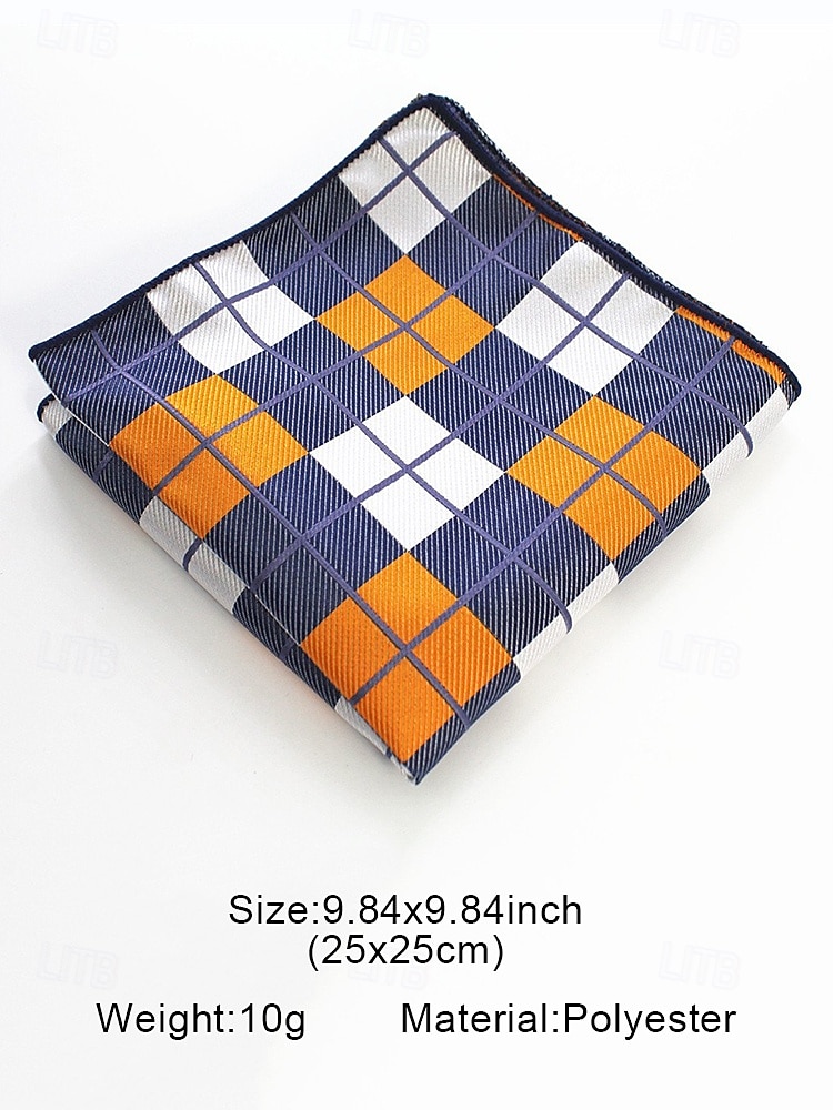Men's Orange and Navy Plaid Necktie Set with Pocket Square and Cufflinks – Stylish Formal Accessory for Weddings and Business Attire 2025 - $14.99 –P5