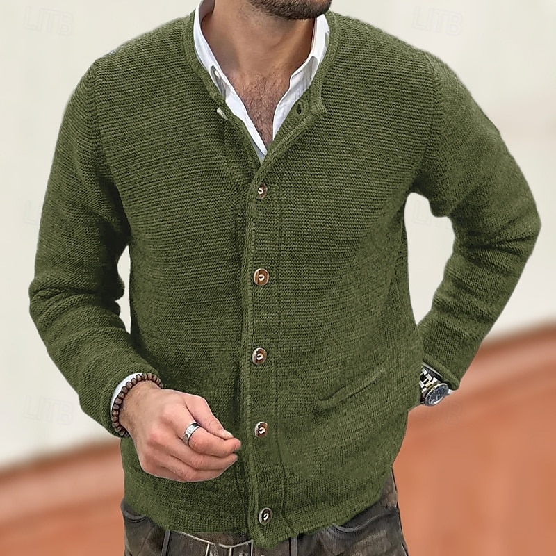 Herren Strickjacke Strickpullover Gerippt Stricken Standard Knopf hoch Feste Farbe Ständer Modisch Klassisch Freizeitskleidung Verabredung Bekleidung Herbst Winter Schwarz Dunkelmarine M L XL 2025 - $37.99 –P1