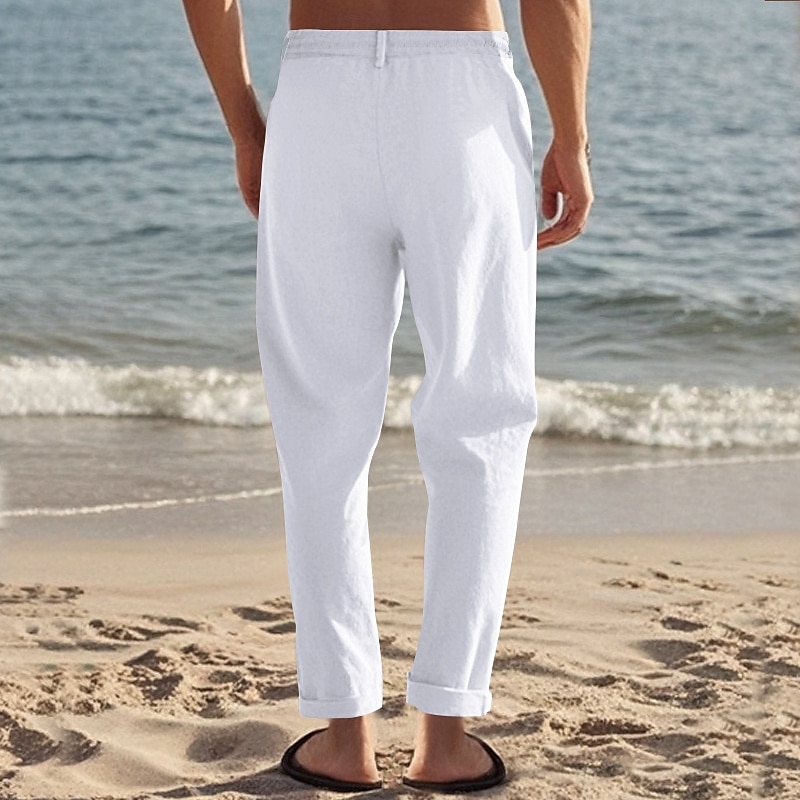 Férfi Vászon nadrág Nadrág Nyári nadrág Strand nadrág Zseb Zsinór Rugalmas derék Kókuszfa Mokaszinok Légáteresztő Vakáció Napi Szabadság Hawaii Boho Fekete Fehér 2025 - $25.99 –P7