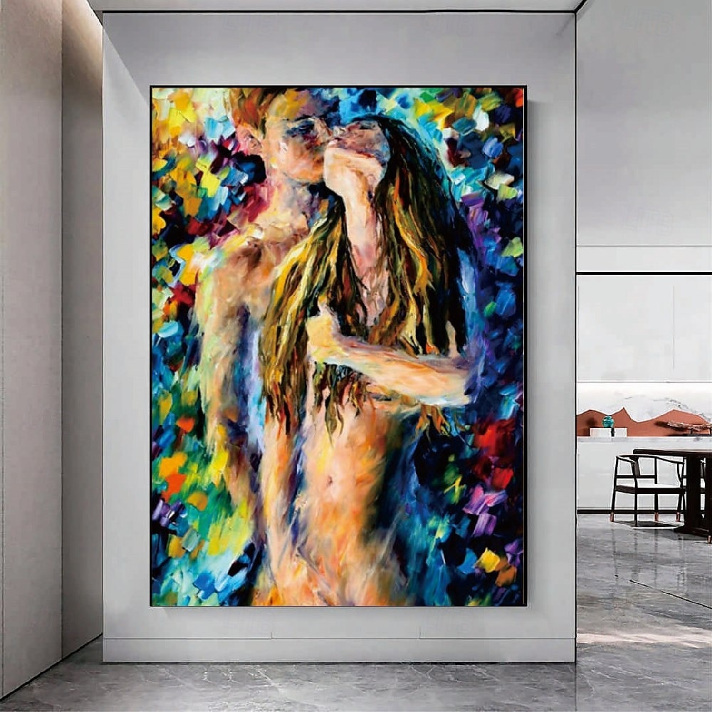 Couple lovers Oil painting handmade Hugging Couple lovers oil painting - Hand Painted Impressionist Paris Lovers Oil Painting On Canvas Palette Knife Art oil paintings christmas gift for living room 2025 - $125.99 –P6