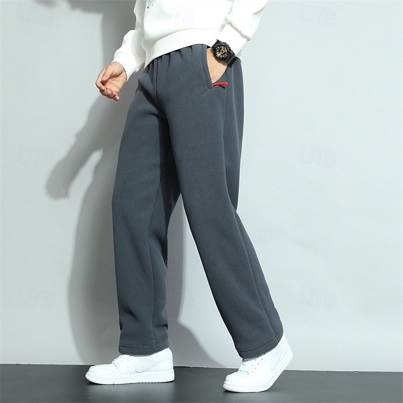 Men's Sherpa Athletic Pants Trousers Straight Leg Sweatpants Pocket Drawstring Elastic Waist Plain Comfort Warm Sports Outdoor Daily Fashion Casual ArmyGreen Black Micro-elastic 2026 - $25.99 –P15