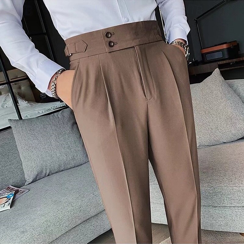 Men's Graduation Dress Pants Trousers Chinos Buttons Pocket Solid Color Comfort Formal Party Work Fashion Classic Style Black White Micro-elastic 2025 - $23.99 –P1
